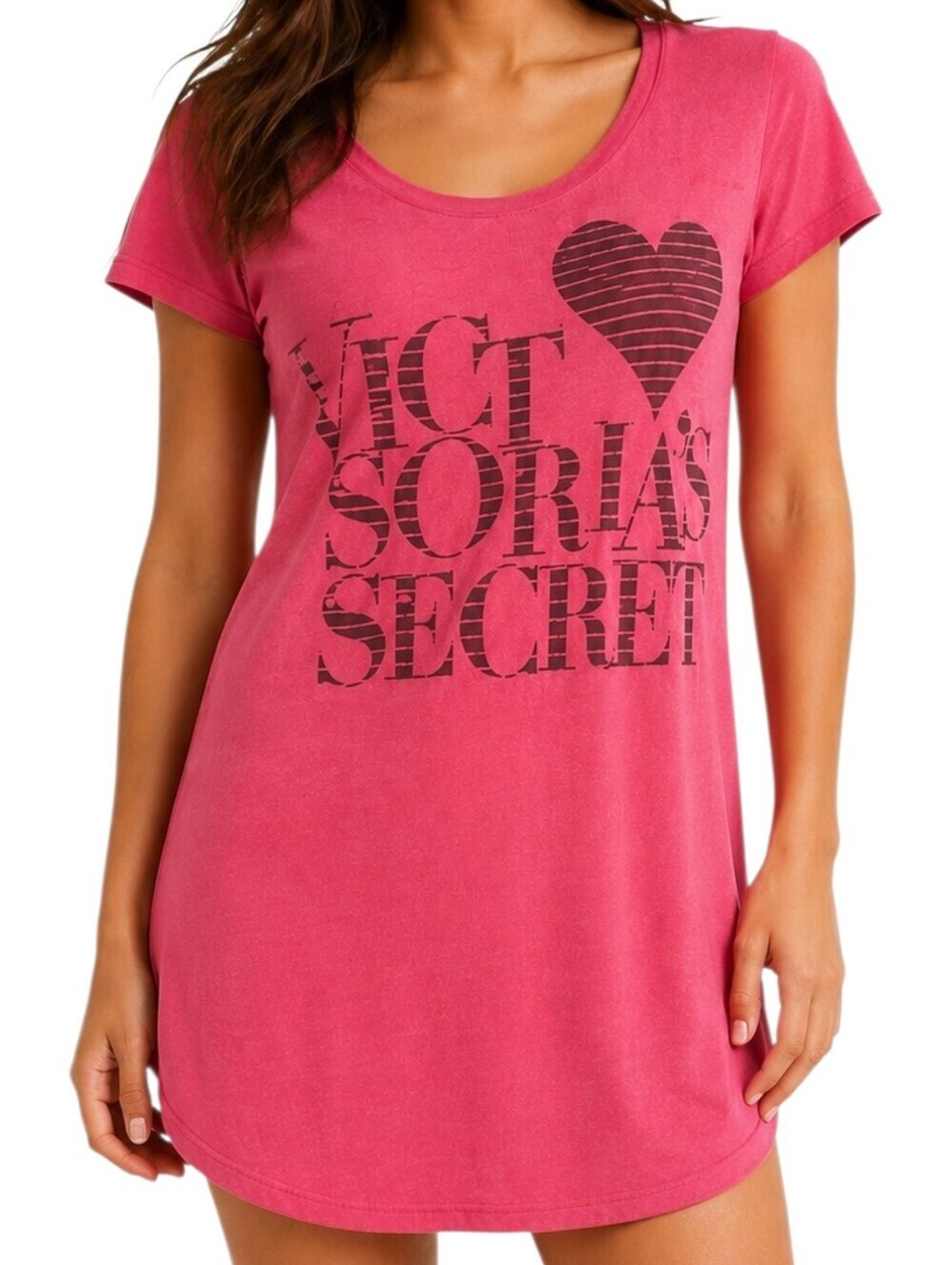Victorias Secret T Shirt Dress Women Medium Pink Cotton Graphic Logo